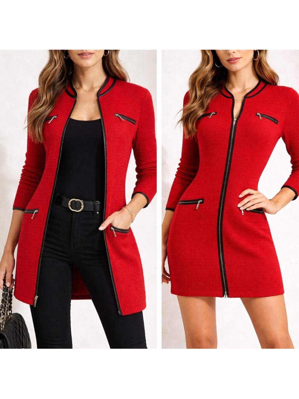 Boston Proper Piped Sweater Red Zip Up Wool Blend Knit Coat Size Large